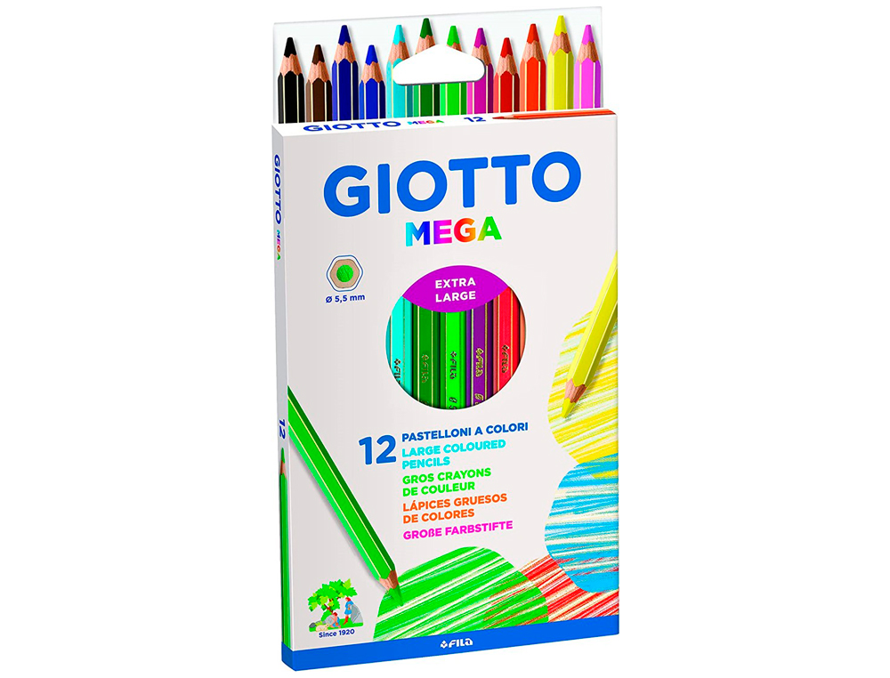 CRAYON COULEUR GIOTTO MEGA FORME HEXAGONALE MINE LARGE 5.5MM COLORIS ASSORTIS TUI CARTON 12 UNITS