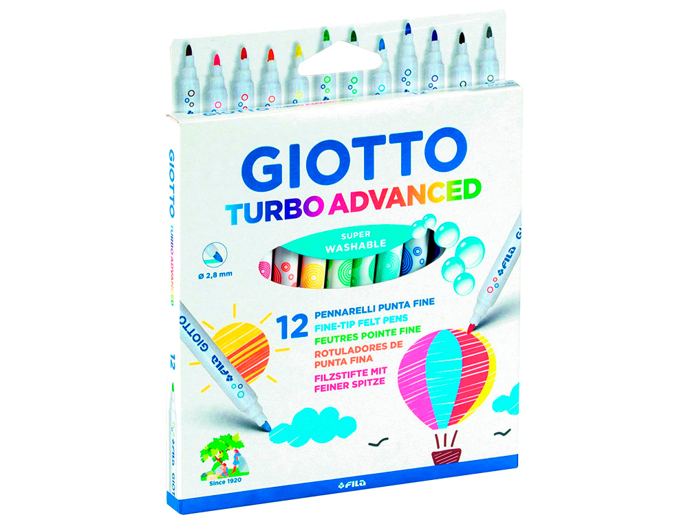 FEUTRE COLORIAGE GIOTTO TURBO ADVANCED CAPUCHON VENTIL POINTE FINE ENCRE BASE EAU COLO   RIS ASSORTIS TUI 12 UNITS