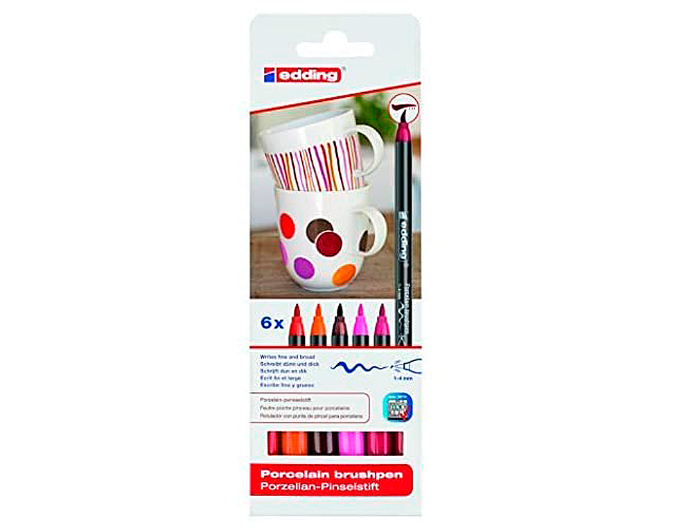 FEUTRE EDDING PORCELAINE E4200 CRAMIQUE MAILLE VERRE POINTE PINCEAU FINE FLEXIBLE POCHETTE 6 COLORIS