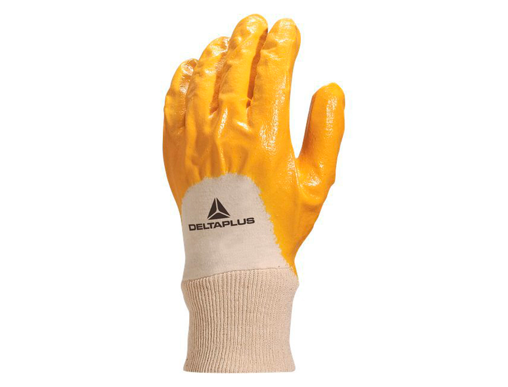 GANT NITRILE LGER DELTAPLUS SUPPORT JERSEY COTON DOS AR POIGNET TRICOT LASTIQUE COLORIS JAUNE TAILLE 7 PAIRE