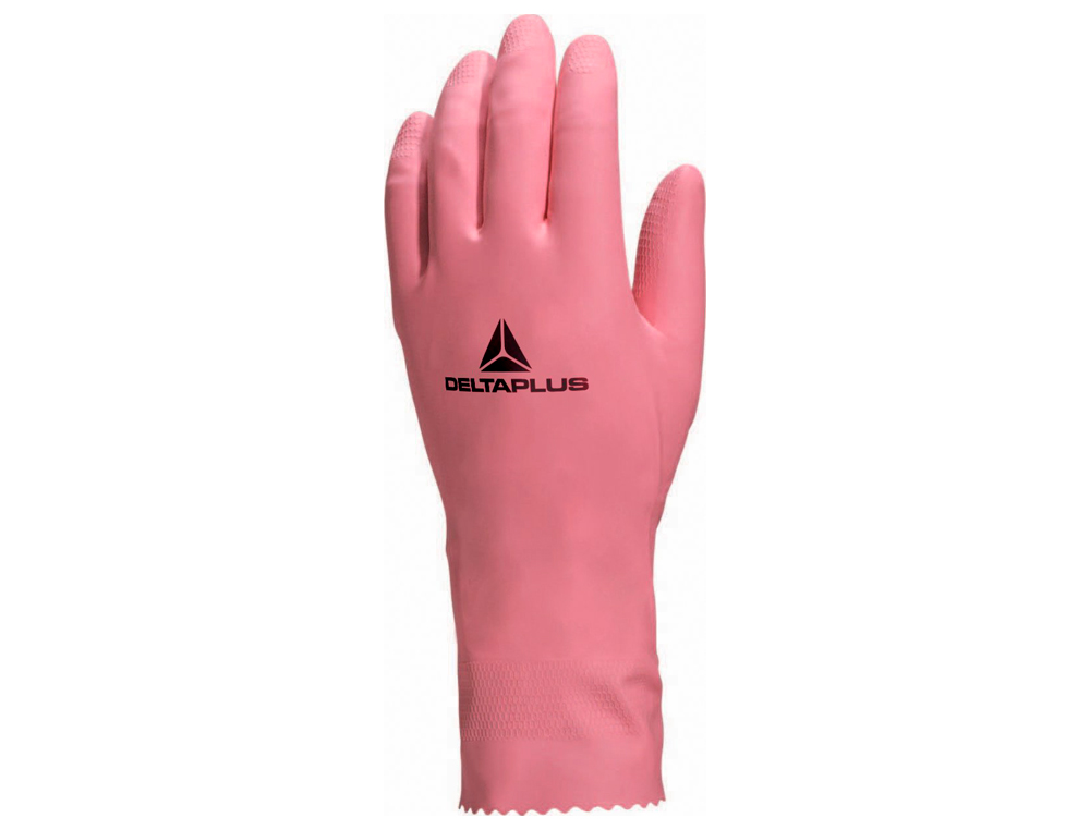GANT MÉNAGE DELTAPLUS LATEX FLOQUÉ LONGUEUR 30CM ÉPAISSEUR 0.38MM COLORIS ROSE TAILLE 9/10 PAIRE