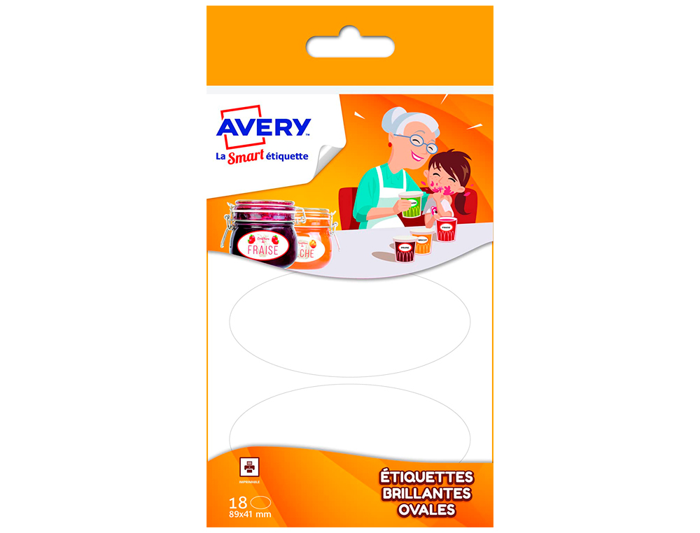 TIQUETTE AVERY ADHSIVE OVALE 41X89MM PERMANENTE IMPRIMABLE BRILLANTE COLORIS BLANC BOTE 18 UNITS