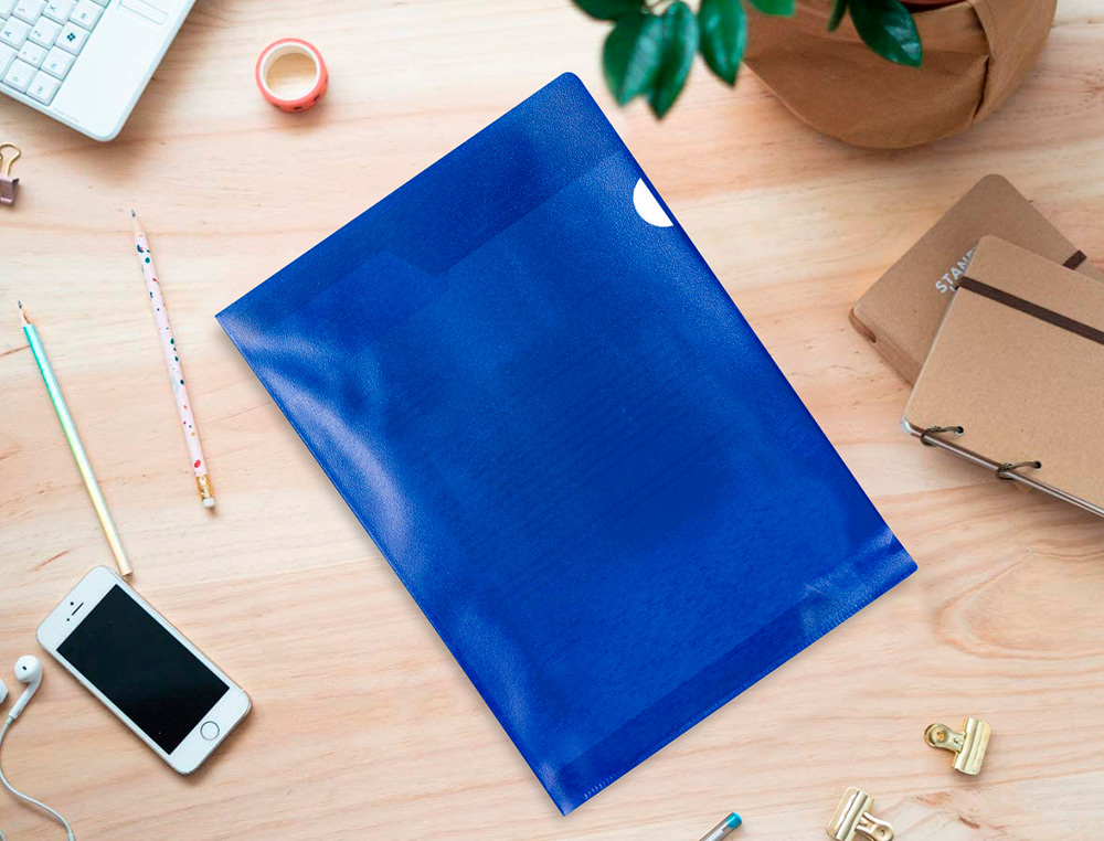 POCHETTE COIN Q-CONNECT POLYPROPYLNE GRAIN CONOMIQUE 12/100E COLORIS BLEU TRANSPARENT BOTE 100 UNITS