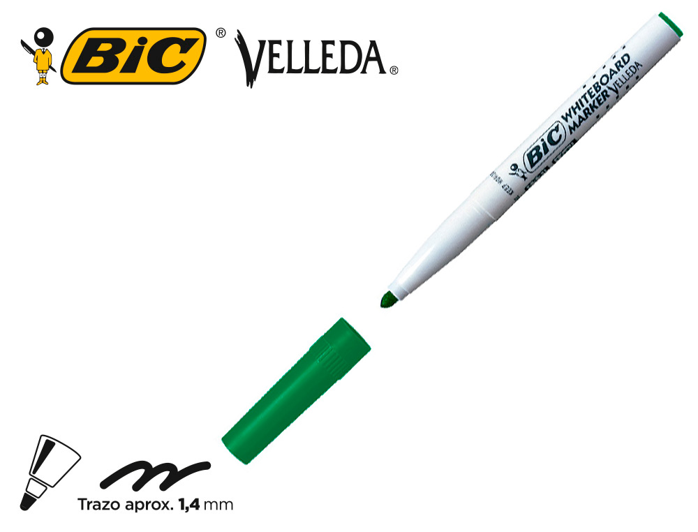 MARQUEUR BIC VELLEDA 1741 EFFAABLE POINTE OGIVE TRAC 2MM ENCRE CTONE FORMAT STYLO GRANDE LONGVIT VERT