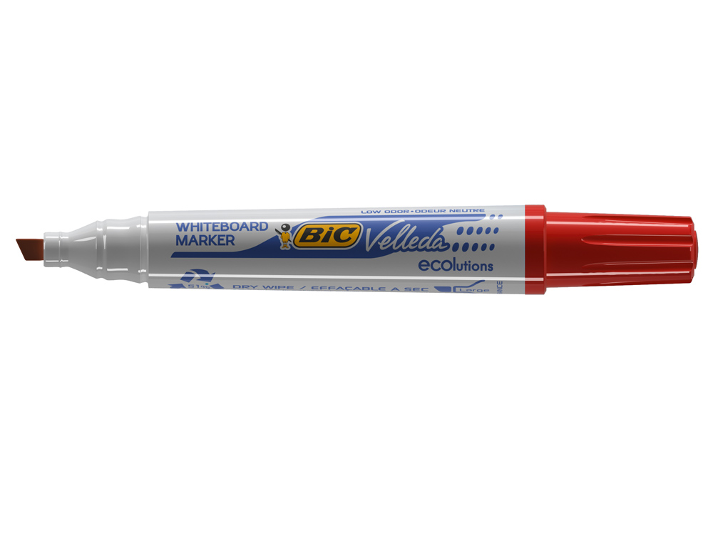 MARQUEUR BIC VELLEDA 1751 EFFAÇABLE POINTE BISEAUTÉE TRACÉ 2/5MM ENCRE BASE ALCOOL INODORE CORPS PLASTIQUE ROUGE