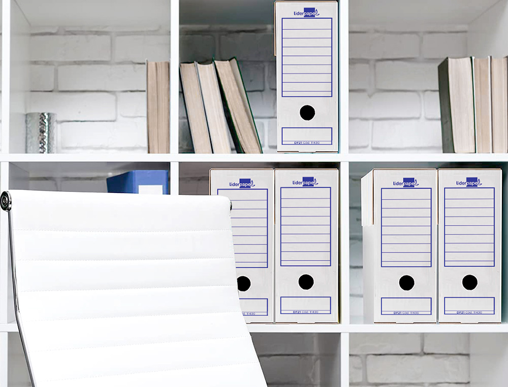 BOITE A ARCHIVES LIDERPAPEL CARTON RECYCLE 340G/M2 DOS 116MM 388X116X275MM COLORIS BLANC
