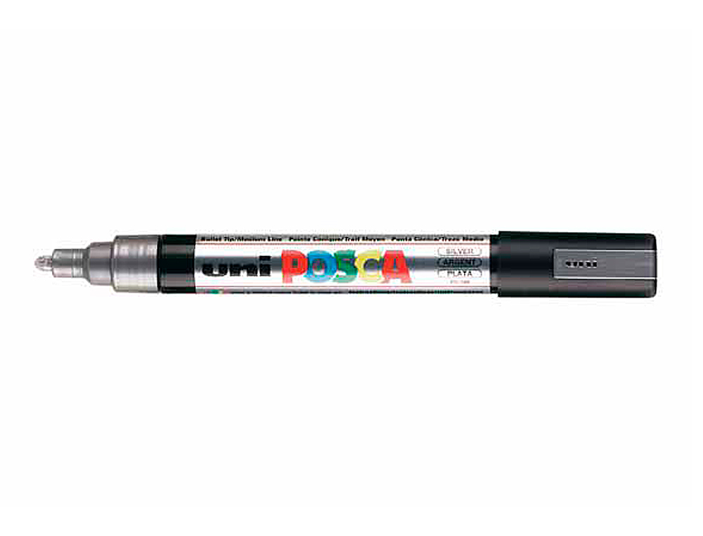 MARQUEUR POSCA PC5M GOUACHE ENCRE INODORE TOUTES SURFACES POINTE MOYENNE CONIQUE COULEUR OPAQUE COUVRANTE ARGENT