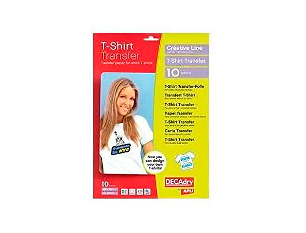 PAPIER TRANSFERT APLI AGIPA POUR T-SHIRT TEXTILE BASE COTON FEUILLE A4 IMPRIMABLE JET D'ENCRE RSISTE LAVAGE PACK 10U