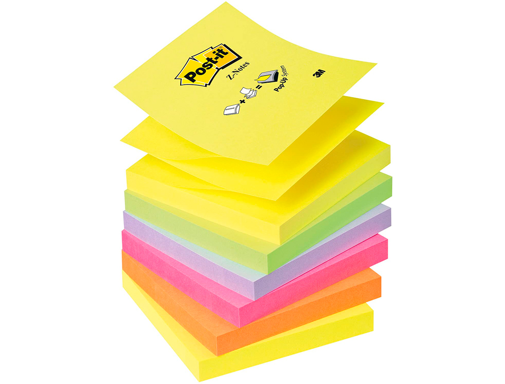 BLOC-NOTES POST-IT RECHARGES Z-NOTES 76X76MM 100F REPOSITIONNABLES COLORIS NON ASSORTIS 6 BLOCS