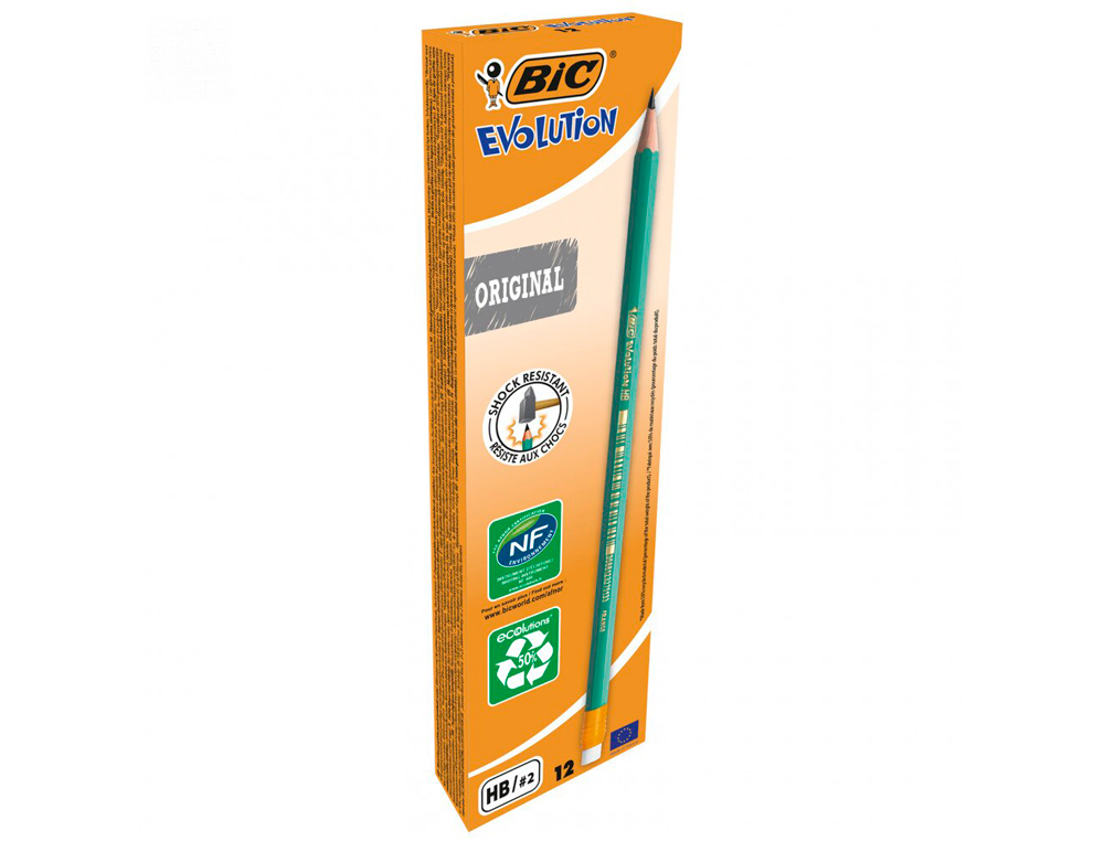 CRAYON GRAPHITE BIC VOLUTION HEXAGONAL CORPS RSINE SYNTHSE RSISTE MORDILLAGE MINE HB BOUT GOMME