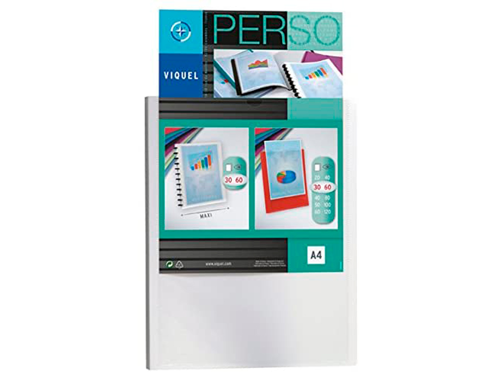 PROTGE-DOCUMENTS VIQUEL PERSONNALISABLE POLYPROPYLNE 5/10E A4 240X310MM 60 VUES OUVERTURE 180 DEGRS COLORIS BLANC