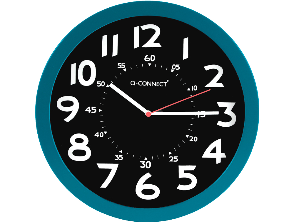 HORLOGE Q-CONNECT MURALE PLASTIQUE DESIGN MODERNE COULEUR VIVE 1 PILE AA NON FOURNIE DIAMÈTRE 30CM BLEU