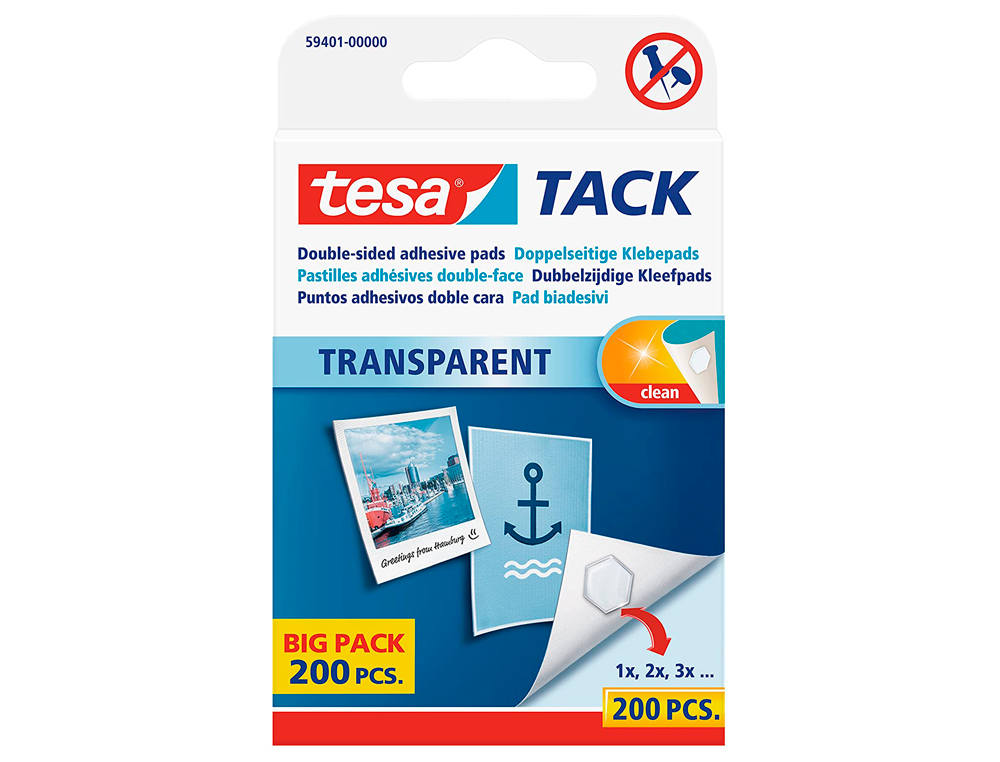 PASTILLE ADHÉSIVE TESA TACK UNIVERSAL PÂTE À FIXER SOUPLE COURT TERME TRANSPARENTE ÉTUI 72 UNITÉS