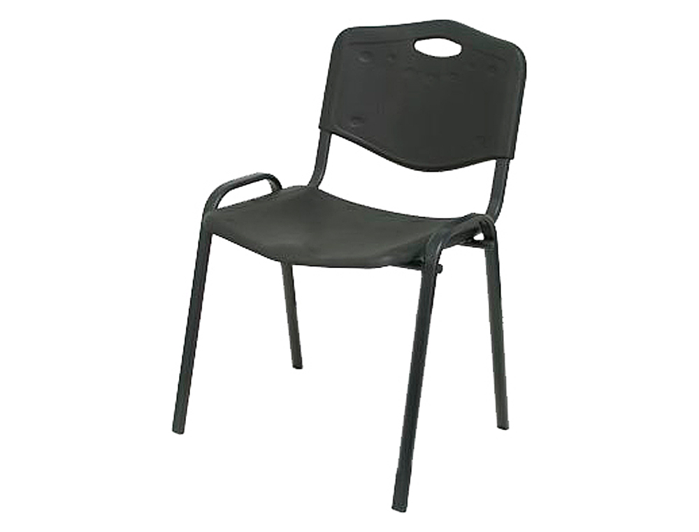 CHAISE Q-CONNECT EMPILABLE 4 PIEDS POIDS SUPPORTE KG       STRUCTURE METAL NOIR DOSSIER  ET ASSISE PVC COLORIS NOIR