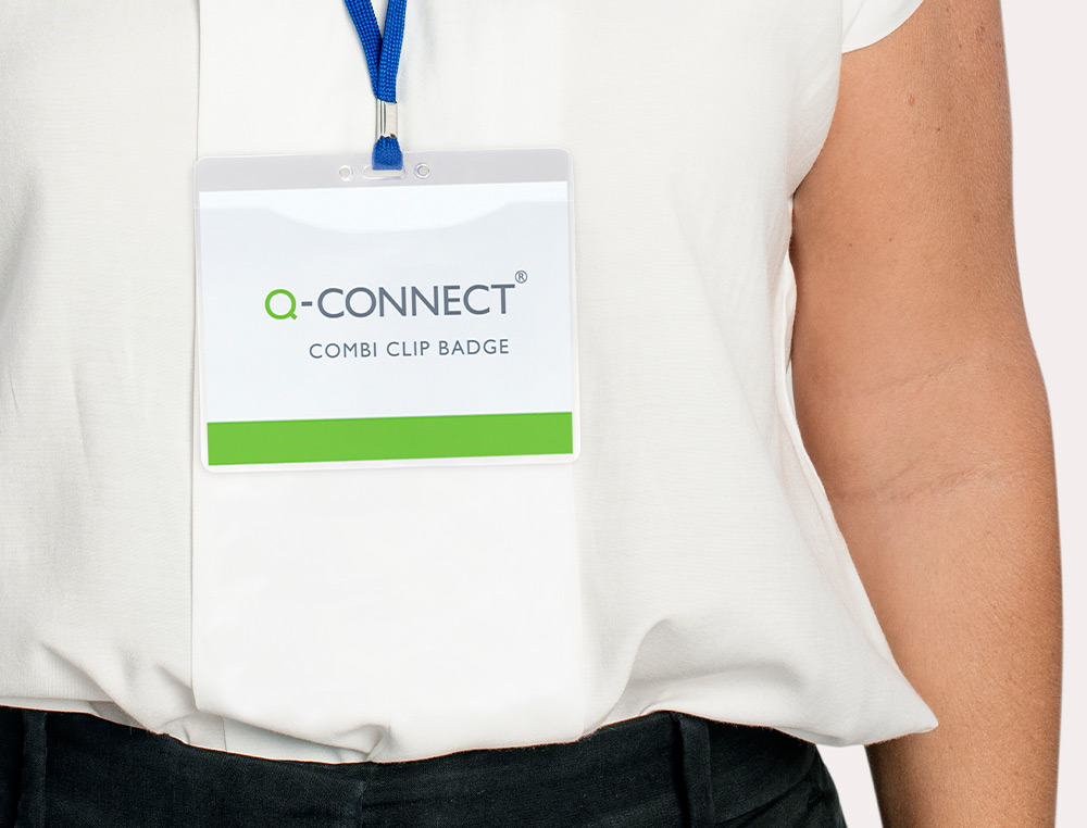BADGE Q-CONNECT LACET PVC INTERIEUR CARTE BLANCHE   FORMAT A6 154X127MM
