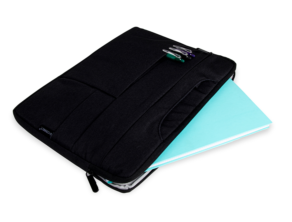 SACOCHE ORDINATEUR Q-CONNECT POIGNEES AMOVIBLES FERMETURE  ECLAIR COMPARTIMENTS EXTERIEURS 39X28X2CM NOIR