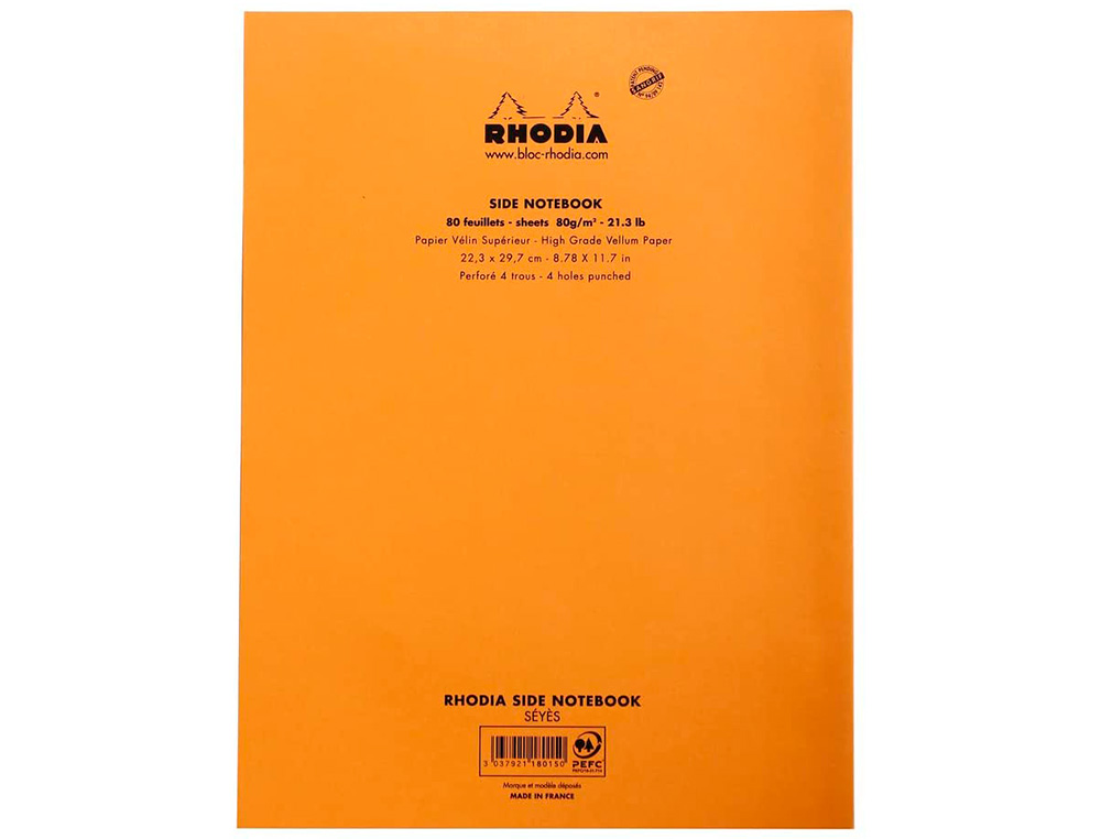 BLOC AGRAFE RHODIA A4+ 21X31,8CM 160 PAGES SEYES MICROPERFOREES DETACHABLES 4 TROUS LOT 3 UNITES