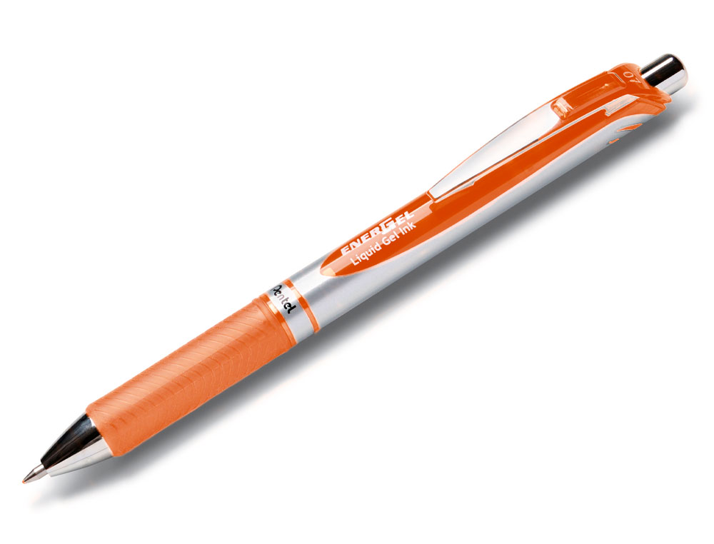 ROLLER PENTEL ENERGEL RETRACTABLE RECHARGEABLE      POINTE METAL FINE 0,7MM CLIP  METAL COLORIS ORANGE
