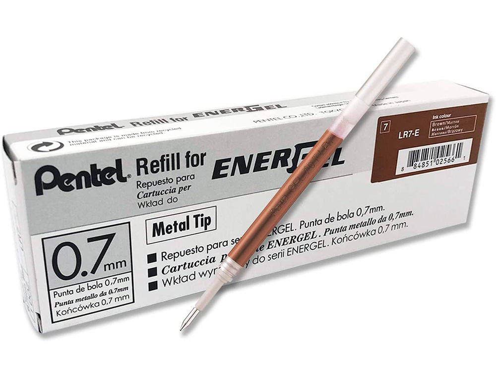 RECHARGE ROLLER PENTEL ENCRE GEL BL77 BL107 ENCRE FLUIDE   DOUCE LUMINEUSE POINTE        MOYENNE SECHAGE RAPIDE MARRON