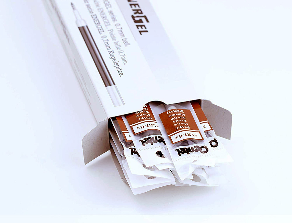 RECHARGE ROLLER PENTEL ENCRE GEL BL77 BL107 ENCRE FLUIDE   DOUCE LUMINEUSE POINTE        MOYENNE SECHAGE RAPIDE MARRON