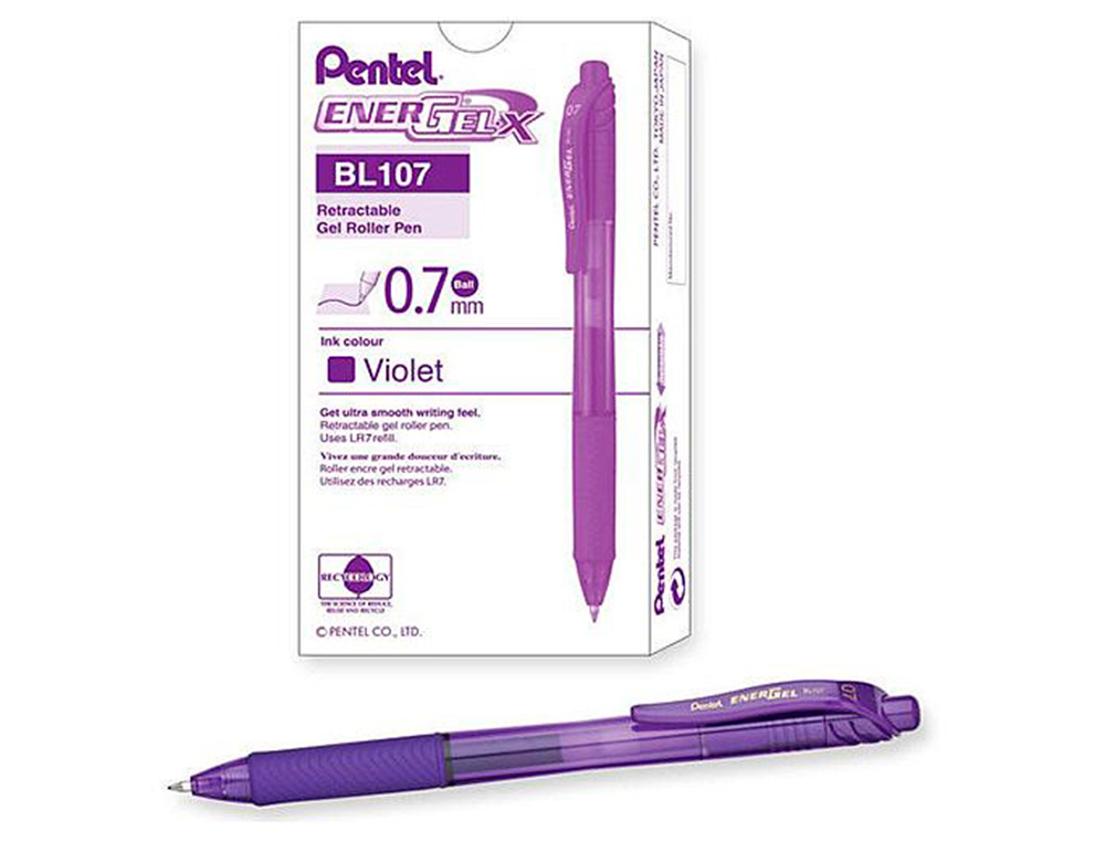 ROLLER PENTEL ENERGEL RETRACTABLE RECHARGEABLE      ENCRE DOUCE FLUIDE POINTE METAL 0,7MM GRIP CONFORT VIOLET