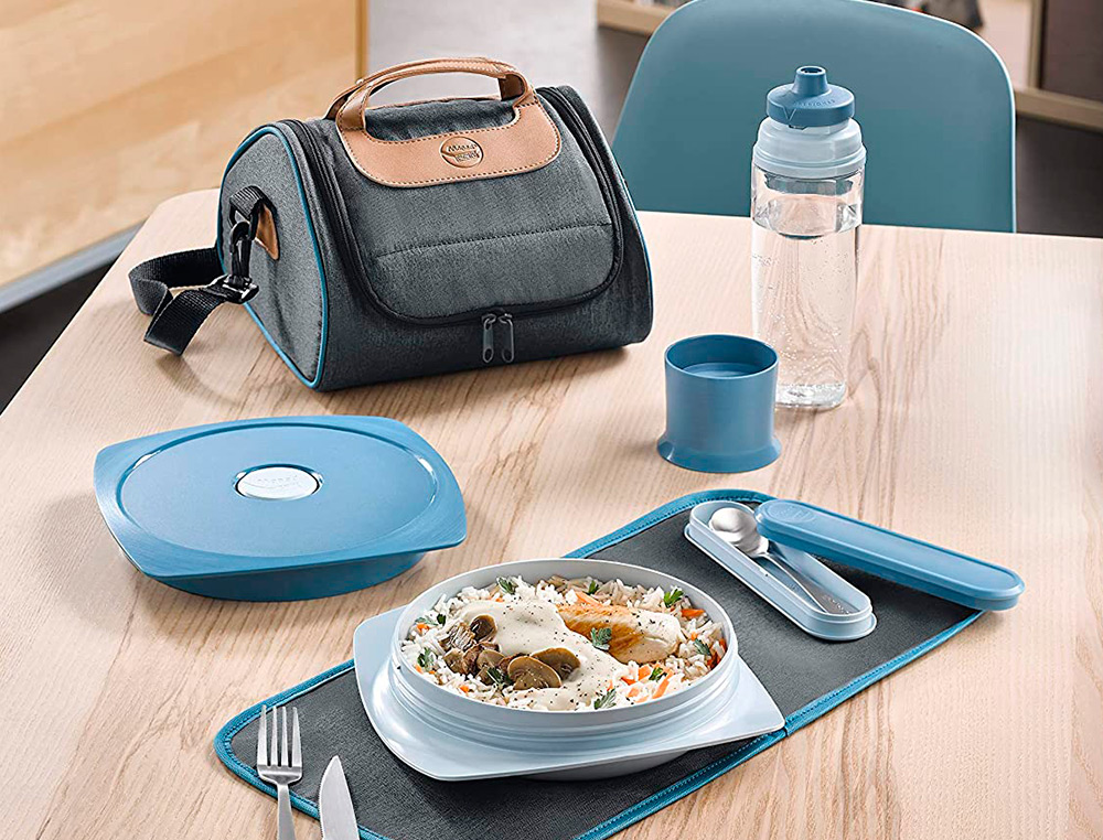 ASSIETTE A DEJEUNER EN VERRE MAPED PICNIK CONCEPT ADULTES  ETANCHE RESISTANT MICRO-ONDES ET FOUR COLORIS BLEU ORAGE