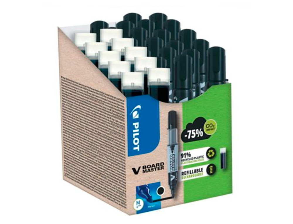 PACK PILOT V-BOARD MASTER 10 MARQUEURS EFFACABLES A SEC    POINTE CONIQUE MOYENNE 10 RECHARGES 5 OFFERTES COLORIS NOIR