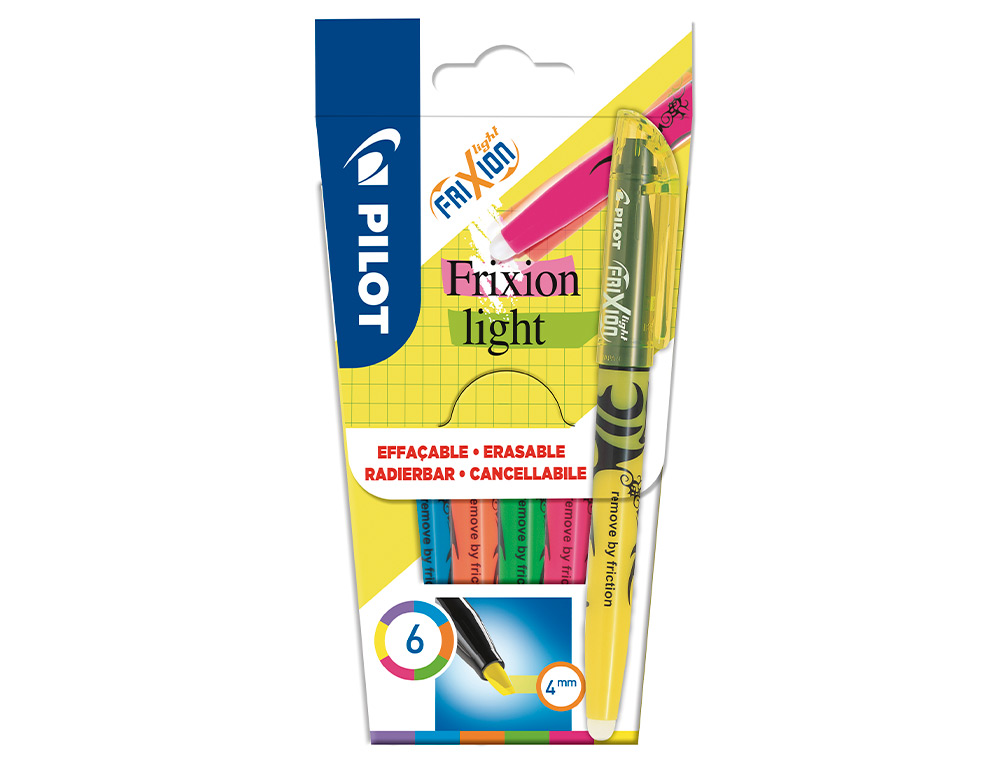 SURLIGNEUR PILOT FRIXION LIGHT FLUO NATURAL            POINTE MOYENNE BISEAUTEE      POCHETTES DE 6 FLUO ASSORTIS