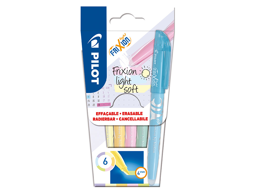 SURLIGNEUR PILOT FRIXION LIGHT SOFT EFFACABLE POINTE   MOYENNE BISEAUTEE COLORIS     PASTEL ASSORTIS POCHETTE 6