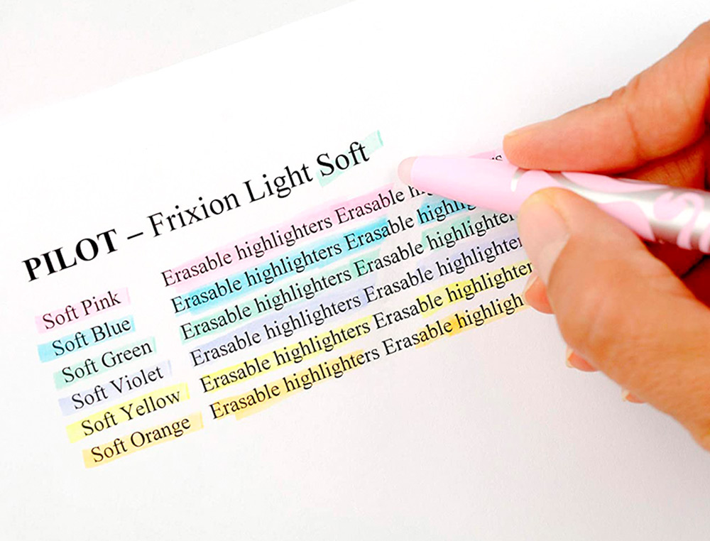 SURLIGNEUR PILOT FRIXION LIGHT SOFT EFFACABLE POINTE   MOYENNE BISEAUTEE COLORIS     PASTEL ASSORTIS POCHETTE 6