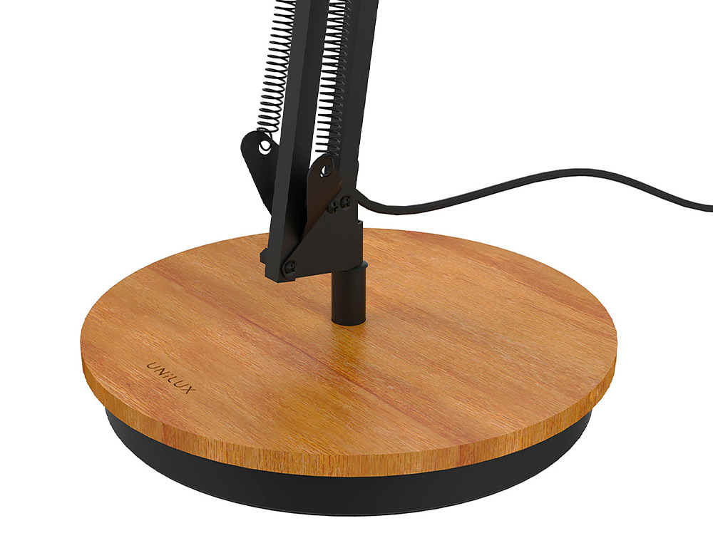 LAMPE DE BUREAU LED UNILUX BAYA DOUBLE BRAS ALUMINIUM PIVOTANT SOCLE ACIER HAUTEUR REGLABLE 15/55CM BAMBOU NOIR