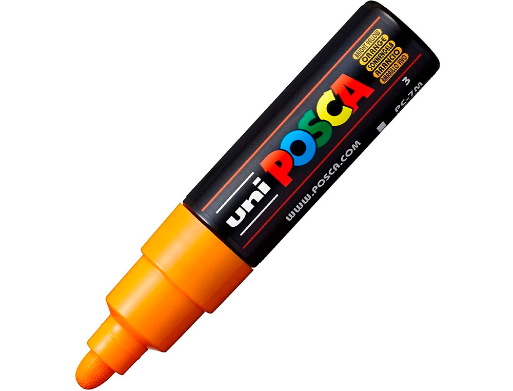 MARQUEUR PEINTURE POSCA PC7M POINTE LARGE CONIQUE ENCRE    INODORE COUVRANTE MISCIBLE    TOUS SUPPORTS COLORIS ORANGE