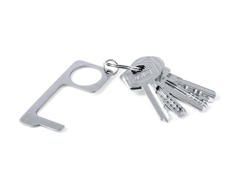 PORTE-CLES ANTI-BACTERIEN HYGIENIQUE ACIER INOXYDABLE   BIGOX OUVRE PORTE SANS        CONTACT 3,20X7,60CM