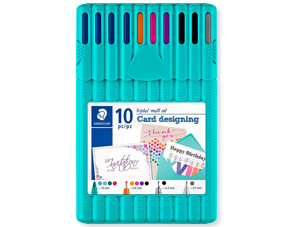 ETUI STAEDTLER TRIPLUS SET 10 UNITES 4 FEUTRES 323 4        BROADLINER 338 COLORIS        ASSORTIS 1 FEUTRE NOIR 1