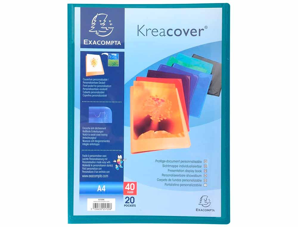 PROTEGE-DOCUMENTS EXACOMPTA KREACOVER CHROMALINE POLYPROPYLENE SEMI-RIGIDE 24X32CM 40 VUES COLORIS