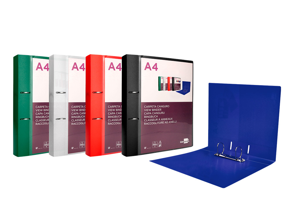 CLASSEUR KANGOUROU LIDERPAPEL 2 ANNEAUX EN D 40MM           POLYPROPYLENE 283X320MM       DOCUMENT A4 COLORIS NOIR