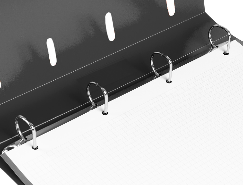 CLASSEUR LIDERPAPEL 4 ANNEAUX EN D 25MM A4 POLYPROPYLENE    FEUILLETS MOBILES 100F 5X5MM  COLORIS NOIR OPAQUE