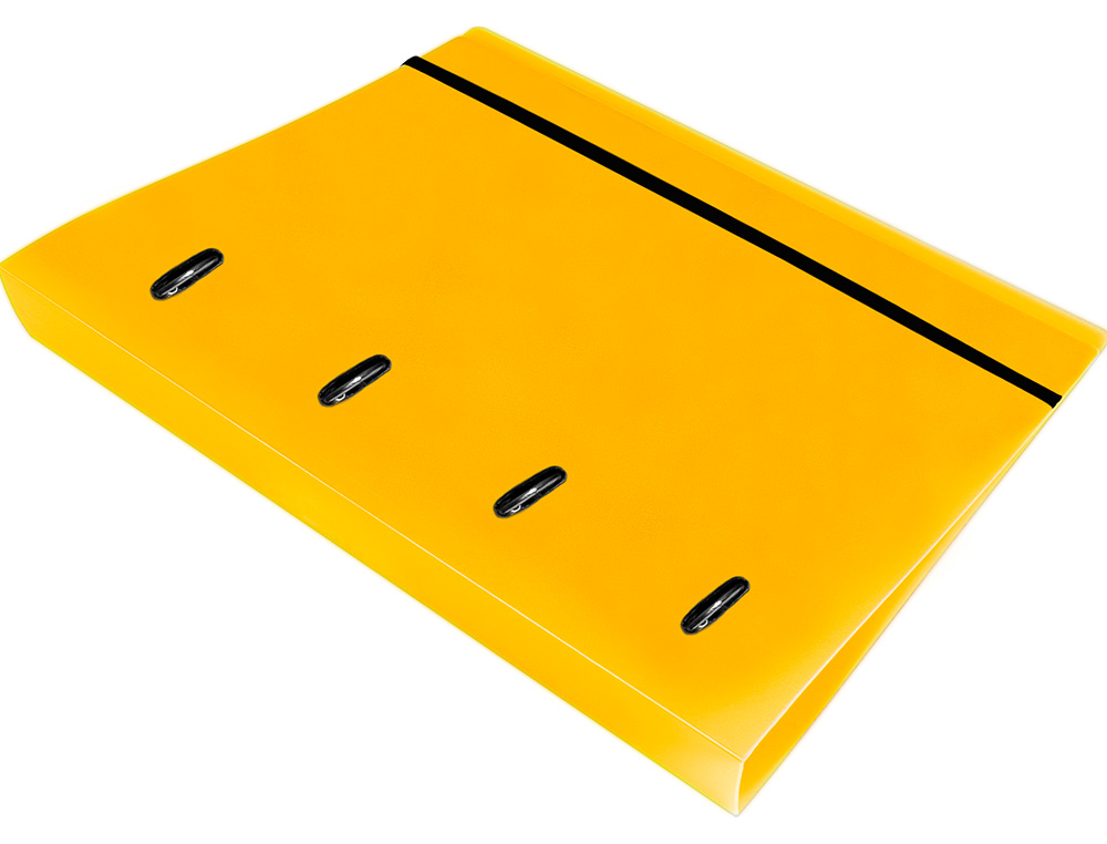 CLASSEUR LIDERPAPEL 4 ANNEAUX EN D 25MM A4 POLYPROPYLENE    FEUILLETS MOBILES 100F 5X5MM  COLORIS JAUNE FLUO