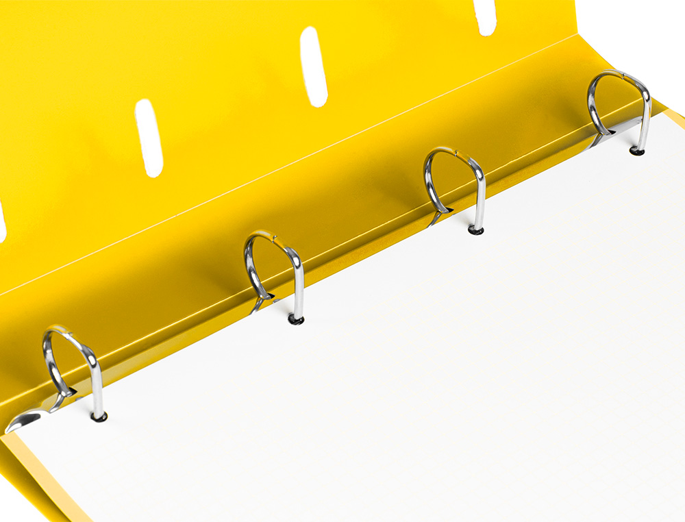 CLASSEUR LIDERPAPEL 4 ANNEAUX EN D 25MM A4 POLYPROPYLENE    FEUILLETS MOBILES 100F 5X5MM  COLORIS JAUNE FLUO