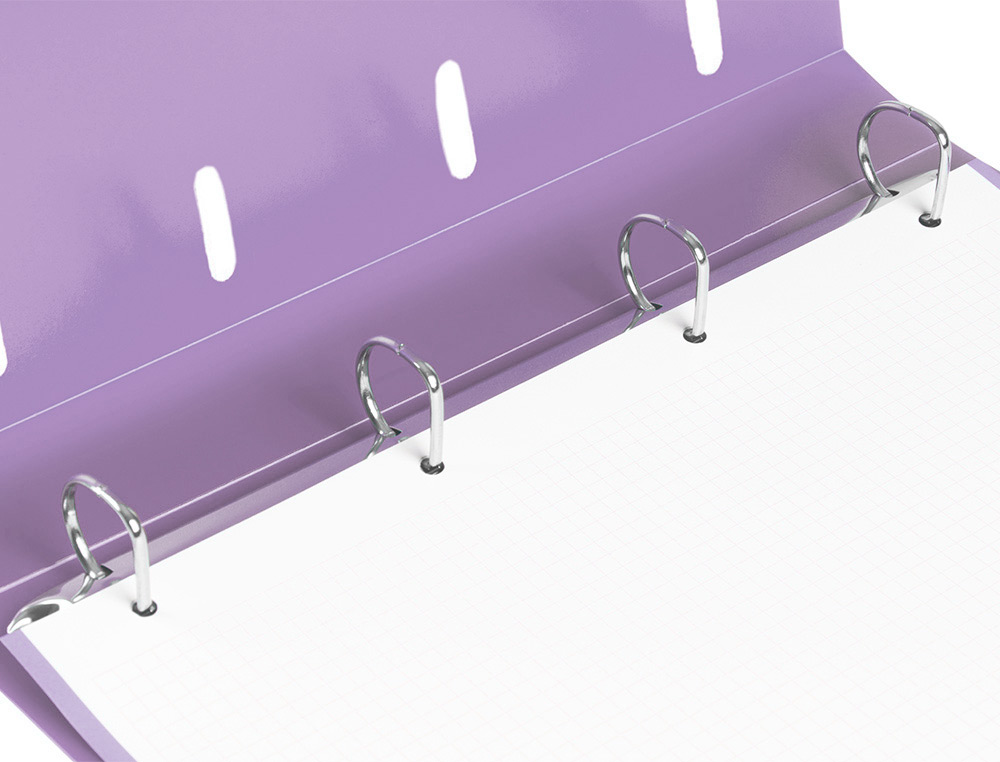 CLASSEUR LIDERPAPEL 4 ANNEAUX EN D 25MM A4 POLYPROPYLENE    FEUILLETS MOBILES 100F 5X5MM  COLORIS LAVANDE