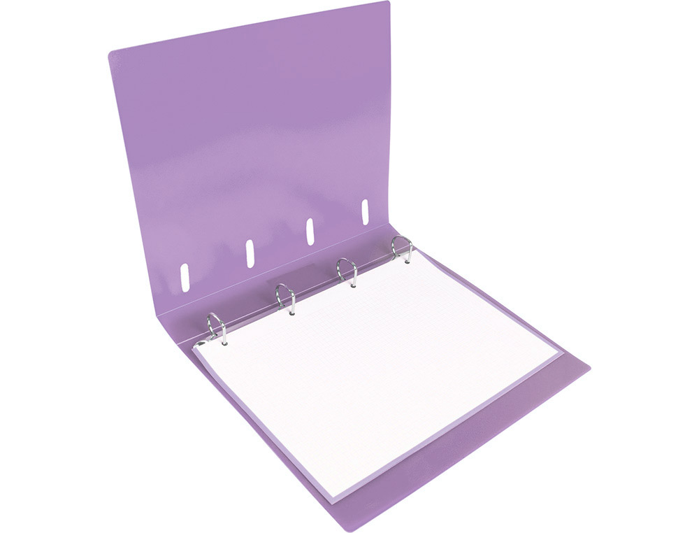CLASSEUR LIDERPAPEL 4 ANNEAUX EN D 25MM A4 POLYPROPYLENE    FEUILLETS MOBILES 100F 5X5MM  COLORIS LAVANDE