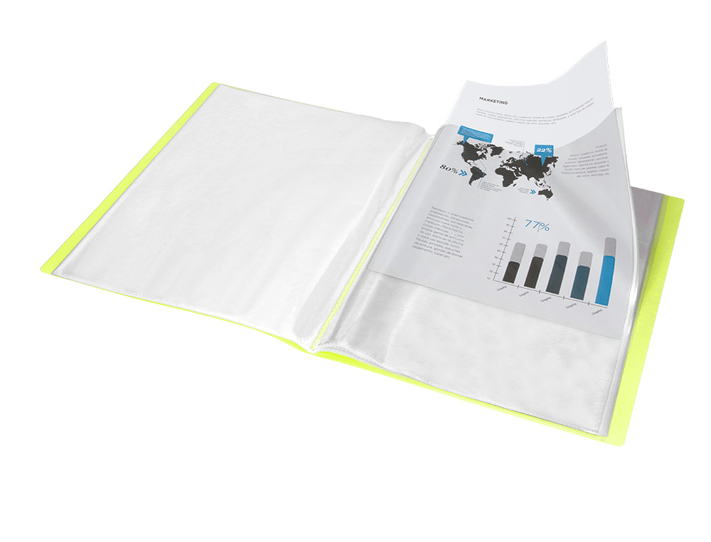 PROTEGE-DOCUMENTS LIDERPAPEL POLYPROPYLENE COUVERTURE      FLEXIBLE 60 POCHETTES FIXES   A4 220X297MM JAUNE FLUO