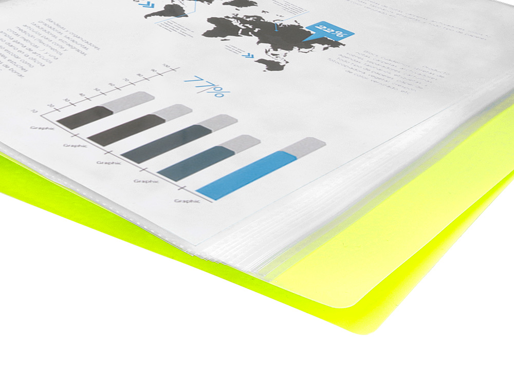 PROTEGE-DOCUMENTS LIDERPAPEL POLYPROPYLENE COUVERTURE      FLEXIBLE 60 POCHETTES FIXES   A4 220X297MM JAUNE FLUO