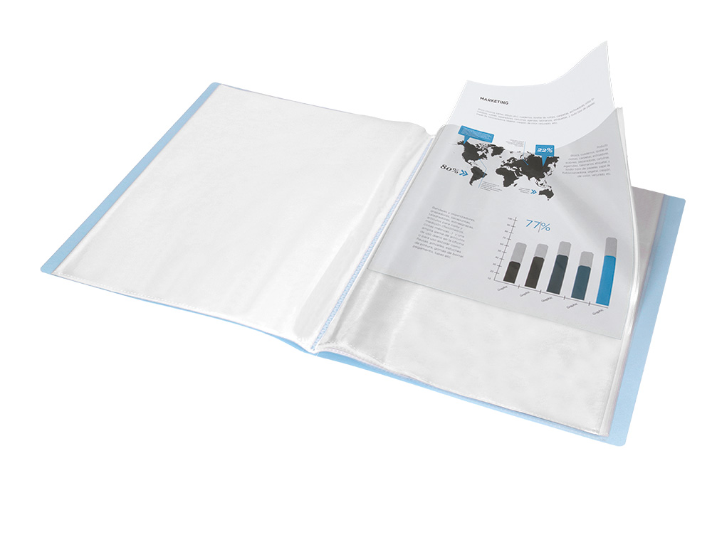 PROTEGE-DOCUMENTS LIDERPAPEL POLYPROPYLENE COUVERTURE      FLEXIBLE 60 POCHETTES FIXES   A4 220X297MM BLEU CIEL OPAQUE