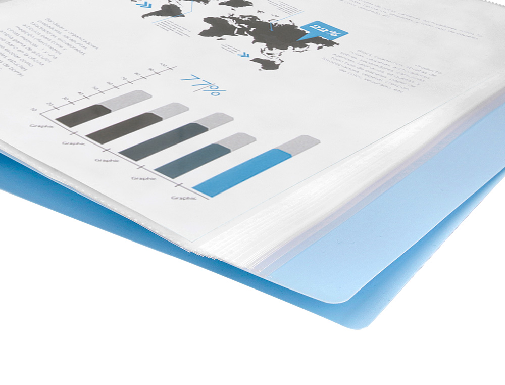 PROTEGE-DOCUMENTS LIDERPAPEL POLYPROPYLENE COUVERTURE      FLEXIBLE 60 POCHETTES FIXES   A4 220X297MM BLEU CIEL OPAQUE