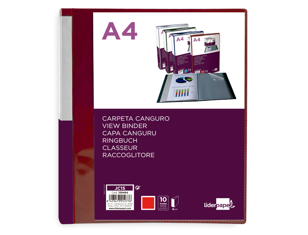 PROTEGE-DOCUMENTS LIDERPAPEL PERSONNALISABLE KANGOUROU POLYPROPYLENE 10 POCHETTES FIXES A4 COLORIS ROUGE