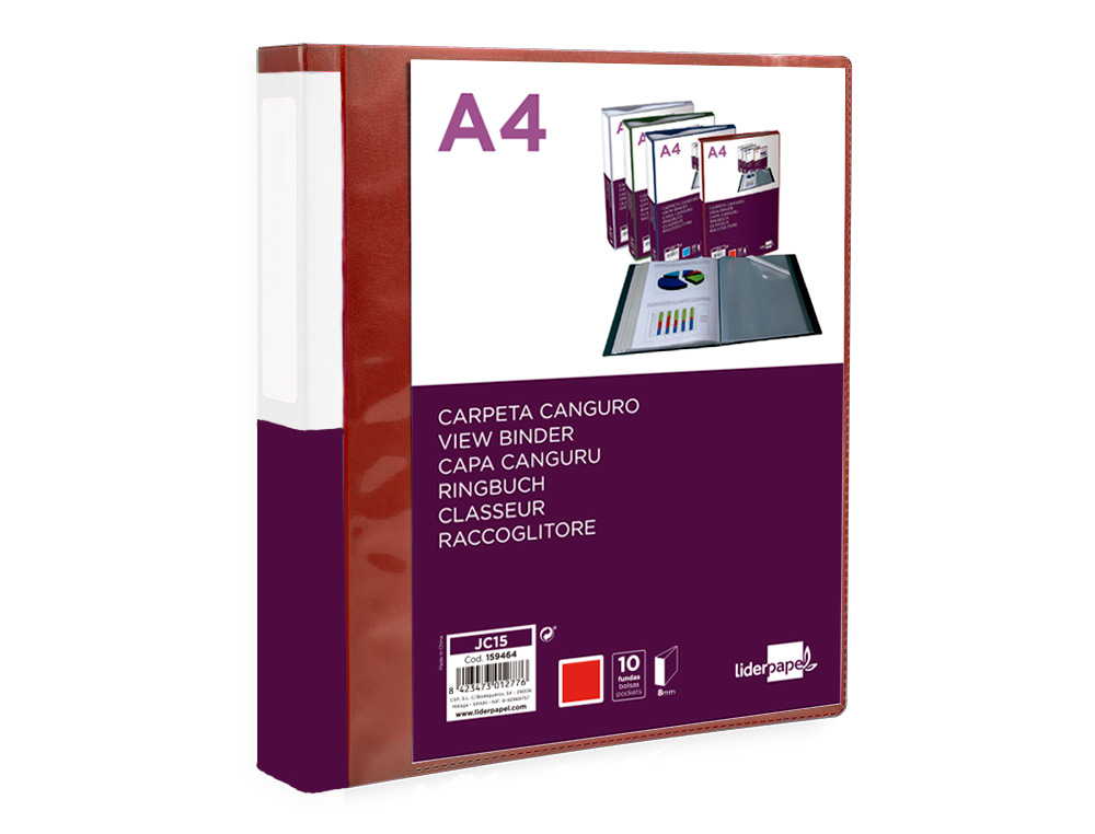 PROTEGE-DOCUMENTS LIDERPAPEL PERSONNALISABLE KANGOUROU POLYPROPYLENE 10 POCHETTES FIXES A4 COLORIS ROUGE