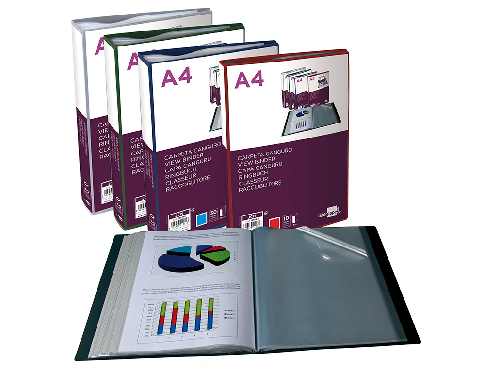 PROTEGE-DOCUMENTS LIDERPAPEL PERSONNALISABLE KANGOUROU     POLYPROPYLENE 30 POCHETTES    FIXES A4 COLORIS NOIR OPAQUE