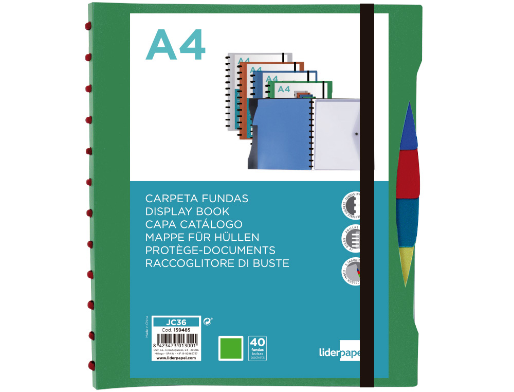 PROTEGE-DOCUMENTS LIDERPAPEL PERSONNALISABLE KANGOUROU 40  POCHETTES AMOVIBLES 5         INTERCALAIRES A4 VERT