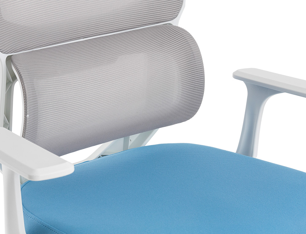 FAUTEUIL ERGONOMIQUE Q-CONNECT LUCCA MAILLE BASE METAL CHROME HAUTEUR MAX 1090MM LARGEUR 700MM PROF 650MM GRIS/BLA/BLEU